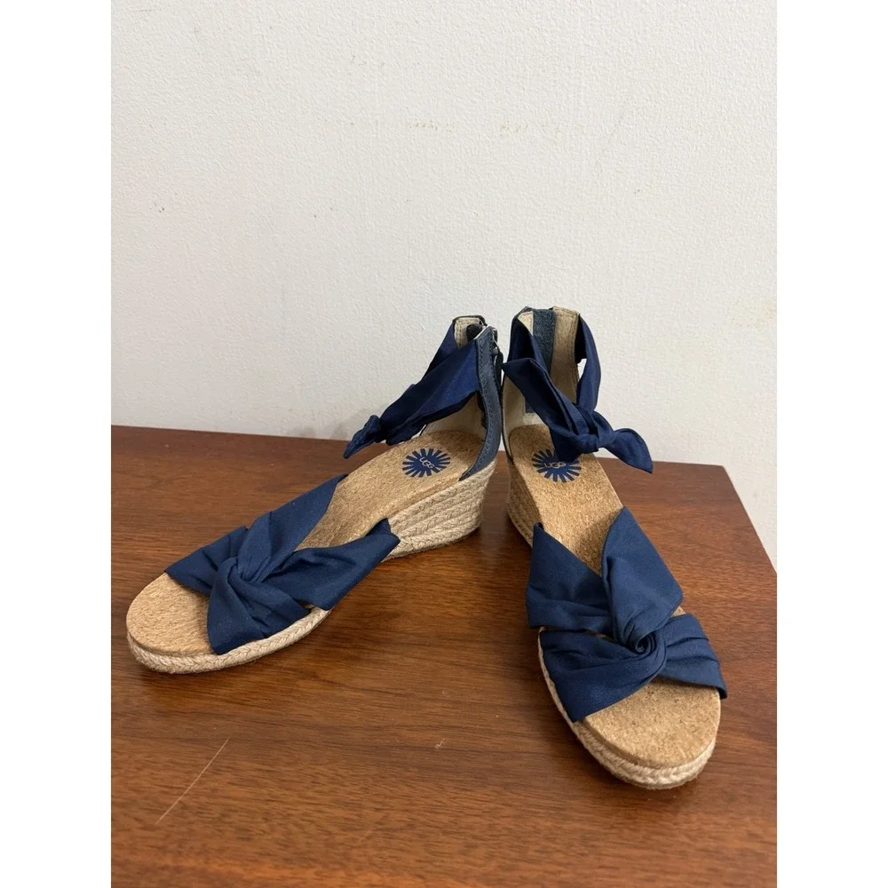 UGG Women's Navy Traci Ankle Straps Espadrilles Sandals Vacation 5.5 NWOB $110
